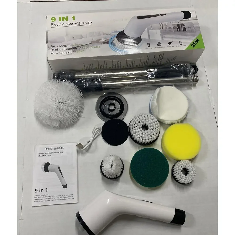 9 In 1 Electric Cleaning Brush Cordless Spin Scrubber USB C New